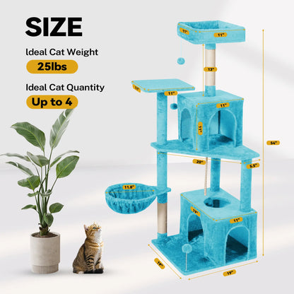 Ultimate!! Cat Tree / Tower for Indoor with Green Leaves, Cat Condo Cozy Plush House with Hang Ball, Pet Furniture with Scratching Posts 