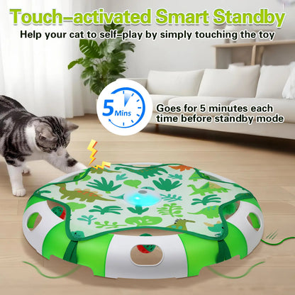BENTOPAL Automatic Interactive Cat Toy with Moving Feather & Chirping Sound | Motion Activated Track Toy for Indoor Cats, USB Rechargeable, Bonus 2 Cat Bell Balls