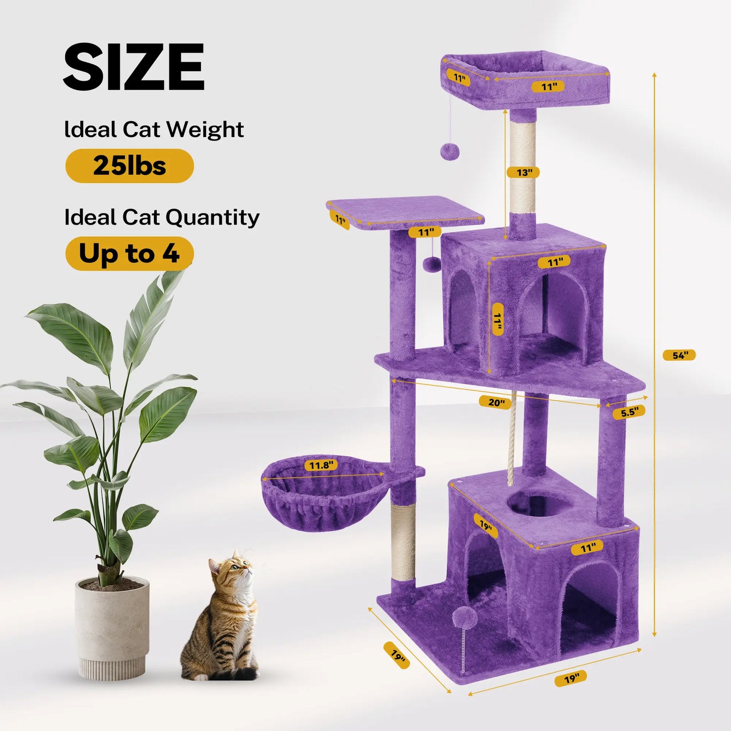 Ultimate!! Cat Tree / Tower for Indoor with Green Leaves, Cat Condo Cozy Plush House with Hang Ball, Pet Furniture with Scratching Posts 