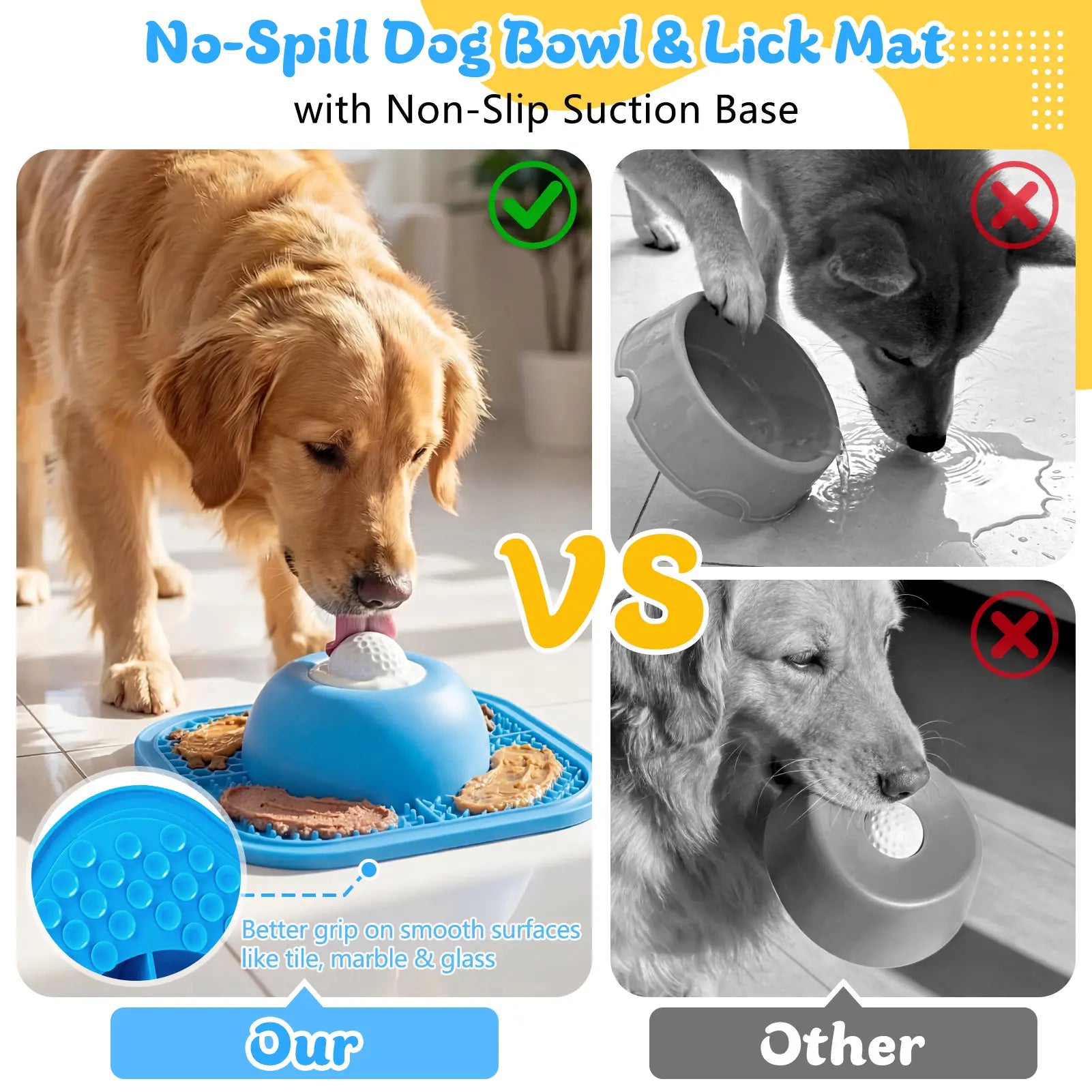 Slow Feeder Dog Bowls & Lick Mat for Liquid and Thick Treat, Anti-Slip Dog Lick Bowl with Interactive Rolling Ball