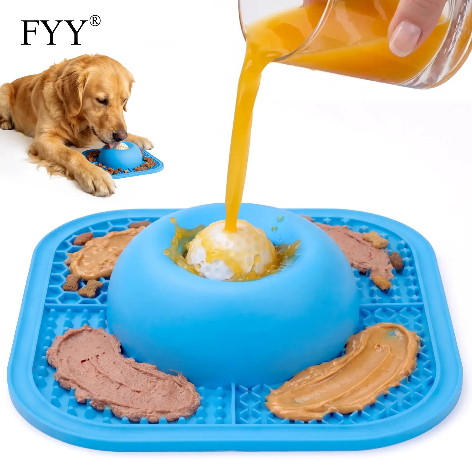 Slow Feeder Dog Bowls & Lick Mat for Liquid and Thick Treat, Anti-Slip Dog Lick Bowl with Interactive Rolling Ball