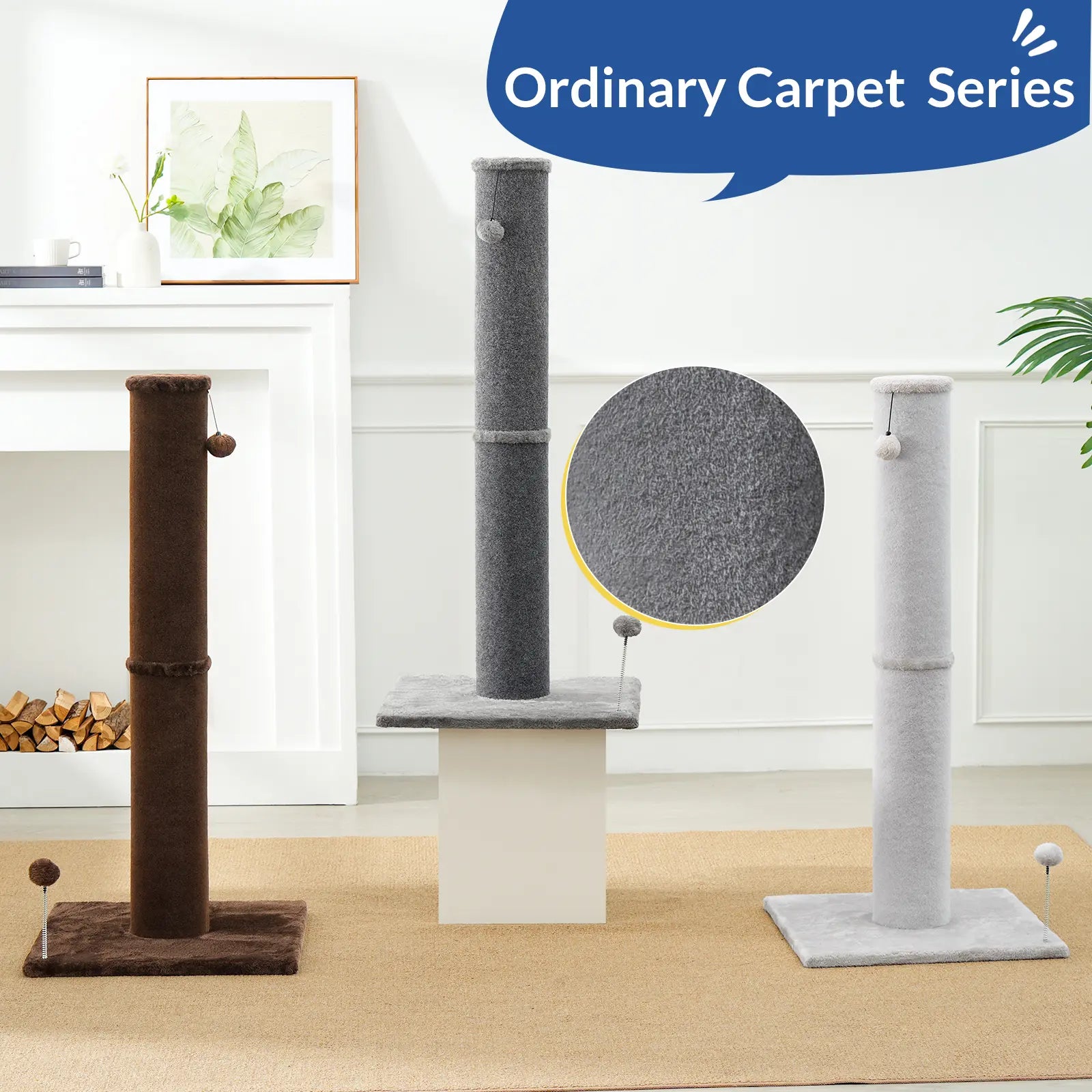 MADE 4 PETS 41-Inch Tall Gray Vertical Scratcher for Indoor Cats, Large Sisal Post with Replaceable Toys, Sturdy Base, Solid Construction & Space-Saving Design
