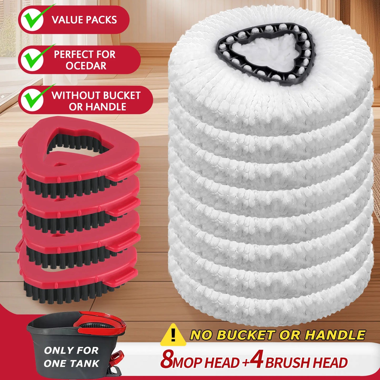 Mop Head & Scrub Brush Refill for O-Cedar Easywring 1 Tank System Only. Bucket & Handle NOT Included. Perfect Suitable Cleaners Pack Cleaning