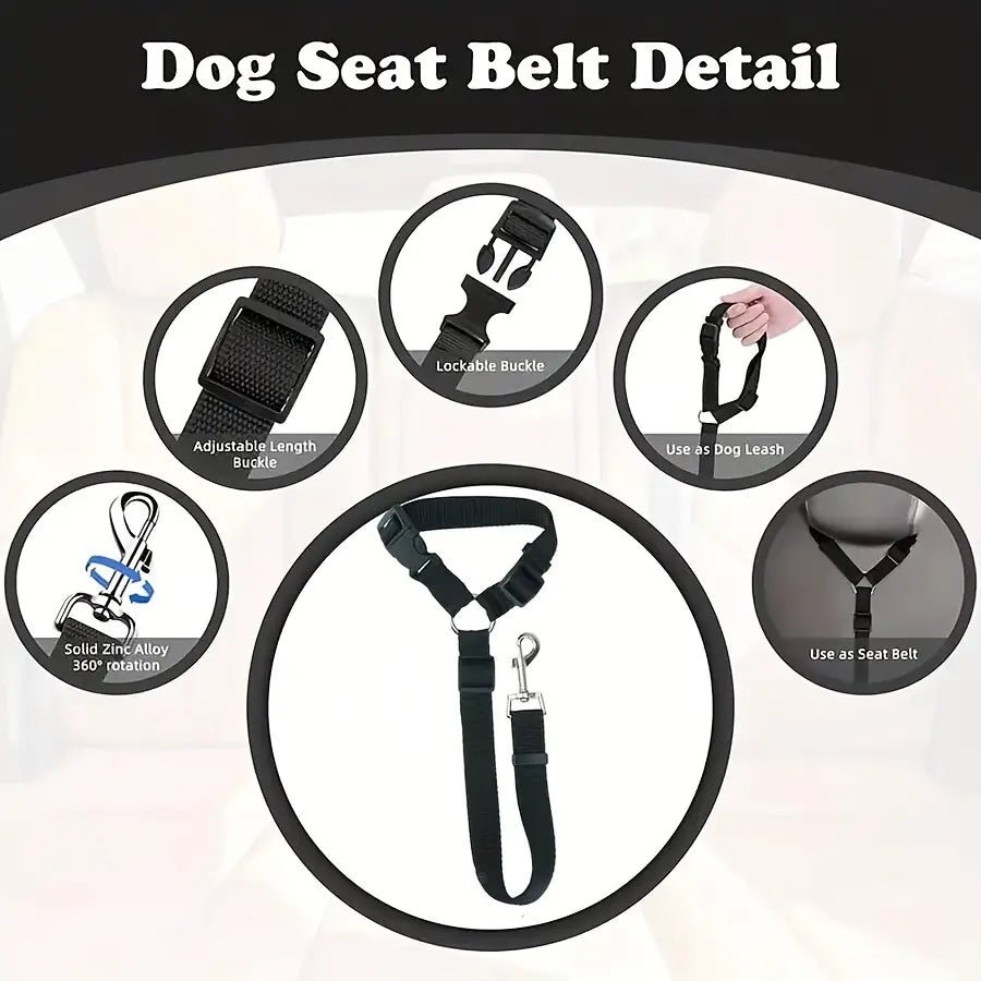 Pawzseek Adjustable Dog Car Seat Belt Harness - Durable and User-Friendly Pet Safety Accessory for Travel