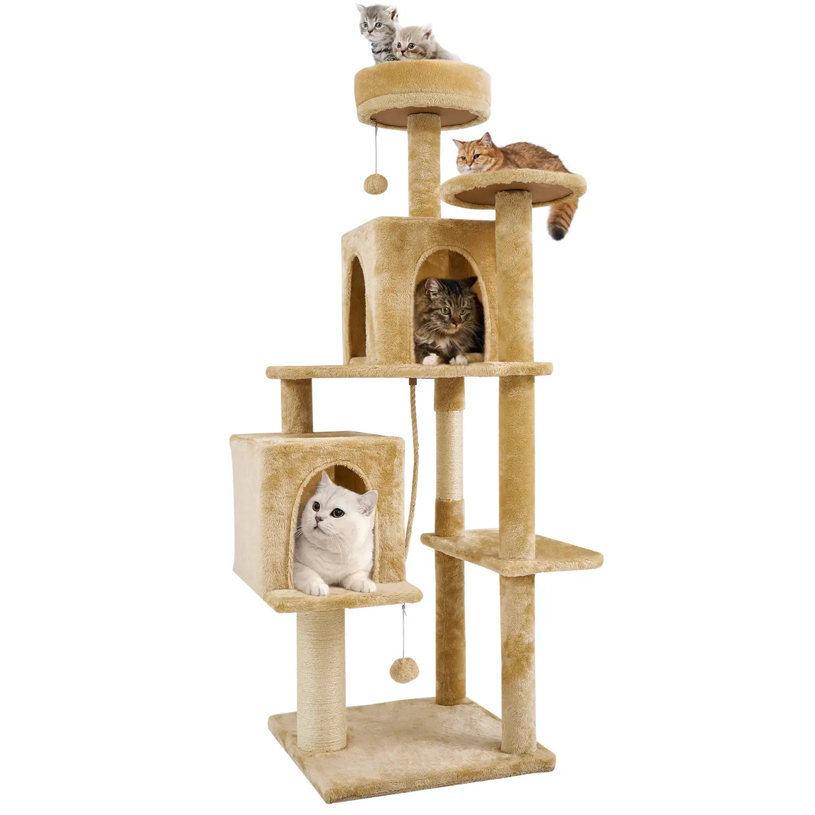 Ultimate!! Cat Tree / Tower for Indoor with Green Leaves, Cat Condo Cozy Plush House with Hang Ball, Pet Furniture with Scratching Posts 