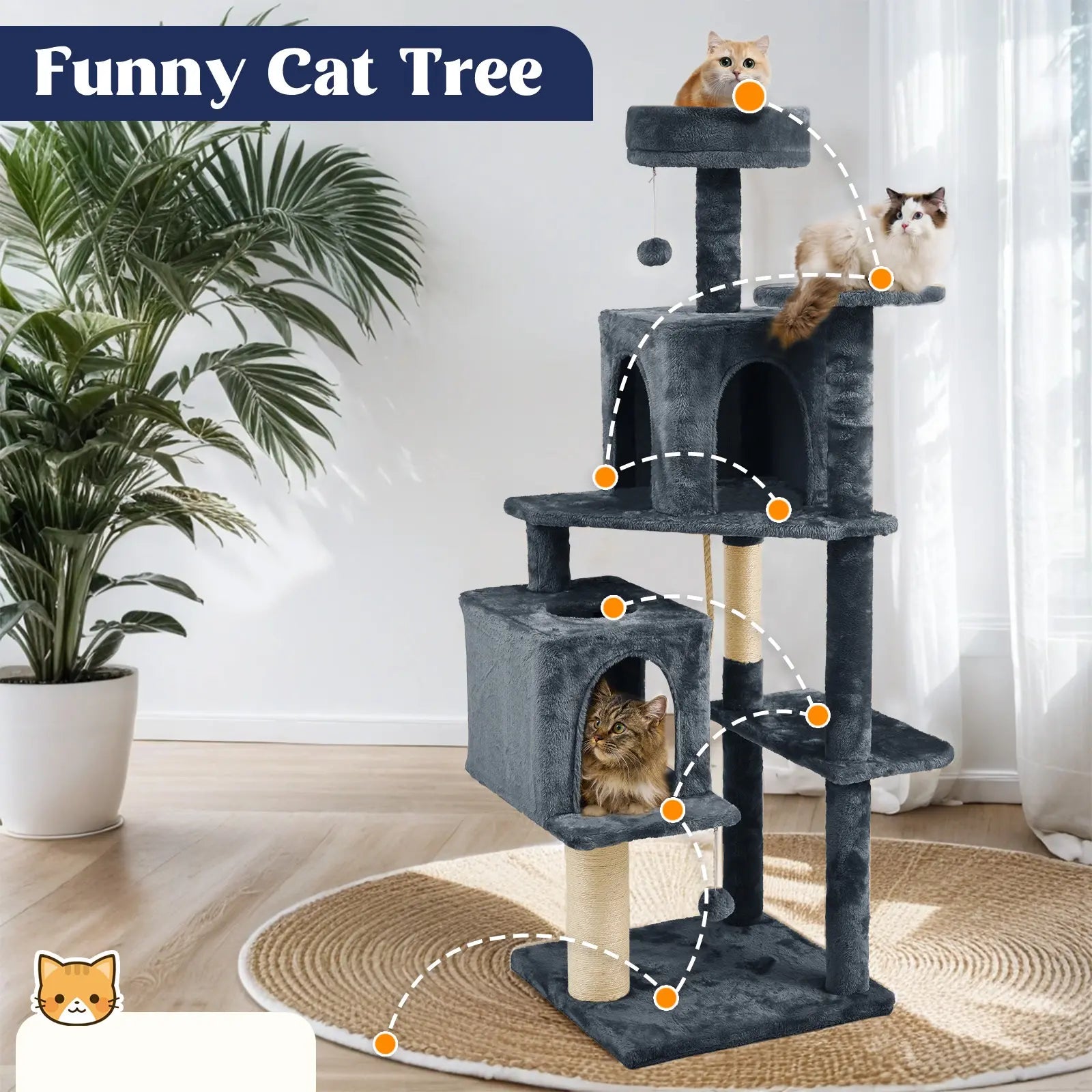 Ultimate!! Cat Tree / Tower for Indoor with Green Leaves, Cat Condo Cozy Plush House with Hang Ball, Pet Furniture with Scratching Posts 