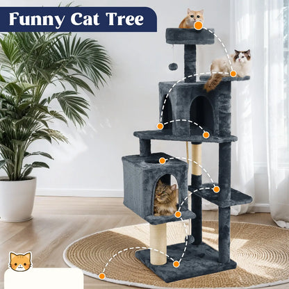 Ultimate!! Cat Tree / Tower for Indoor with Green Leaves, Cat Condo Cozy Plush House with Hang Ball, Pet Furniture with Scratching Posts 