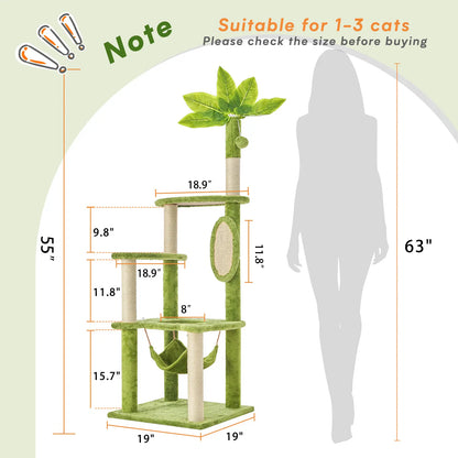 Ultimate!! Cat Tree / Tower for Indoor with Green Leaves, Cat Condo Cozy Plush House with Hang Ball, Pet Furniture with Scratching Posts 
