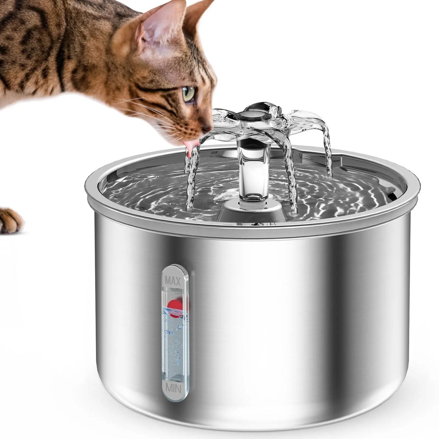 Ptlom Ultra-Quiet Pet Water Fountain with Safesip Pump, 2L Capacity, Dishwasher Safe Stainless Steel, BPA-Free