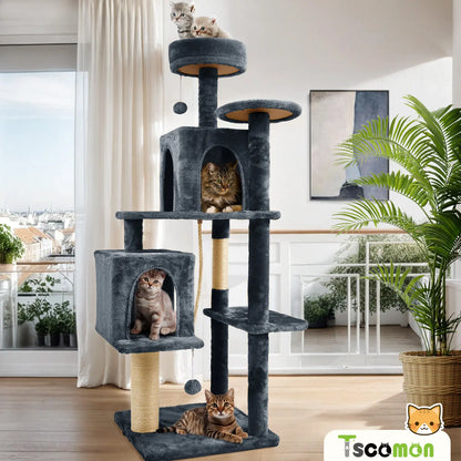 Ultimate!! Cat Tree / Tower for Indoor with Green Leaves, Cat Condo Cozy Plush House with Hang Ball, Pet Furniture with Scratching Posts 