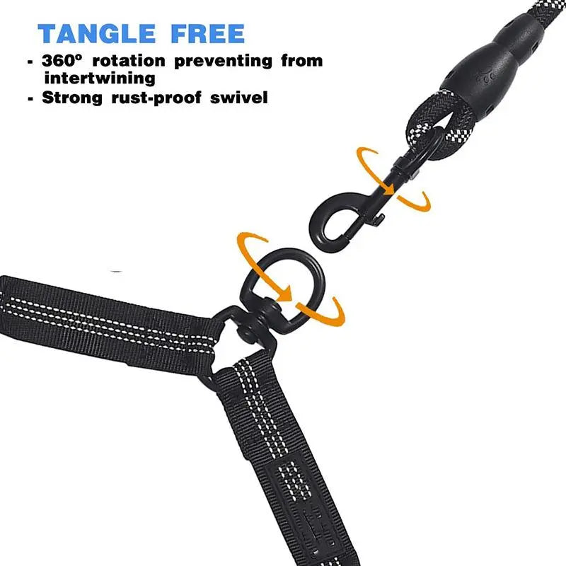 Kigifuture Dual Dog Leash with 360-Degree Swivel, Tangle-Free Design, and Shock Absorbing Bungee for Walking Two Dogs