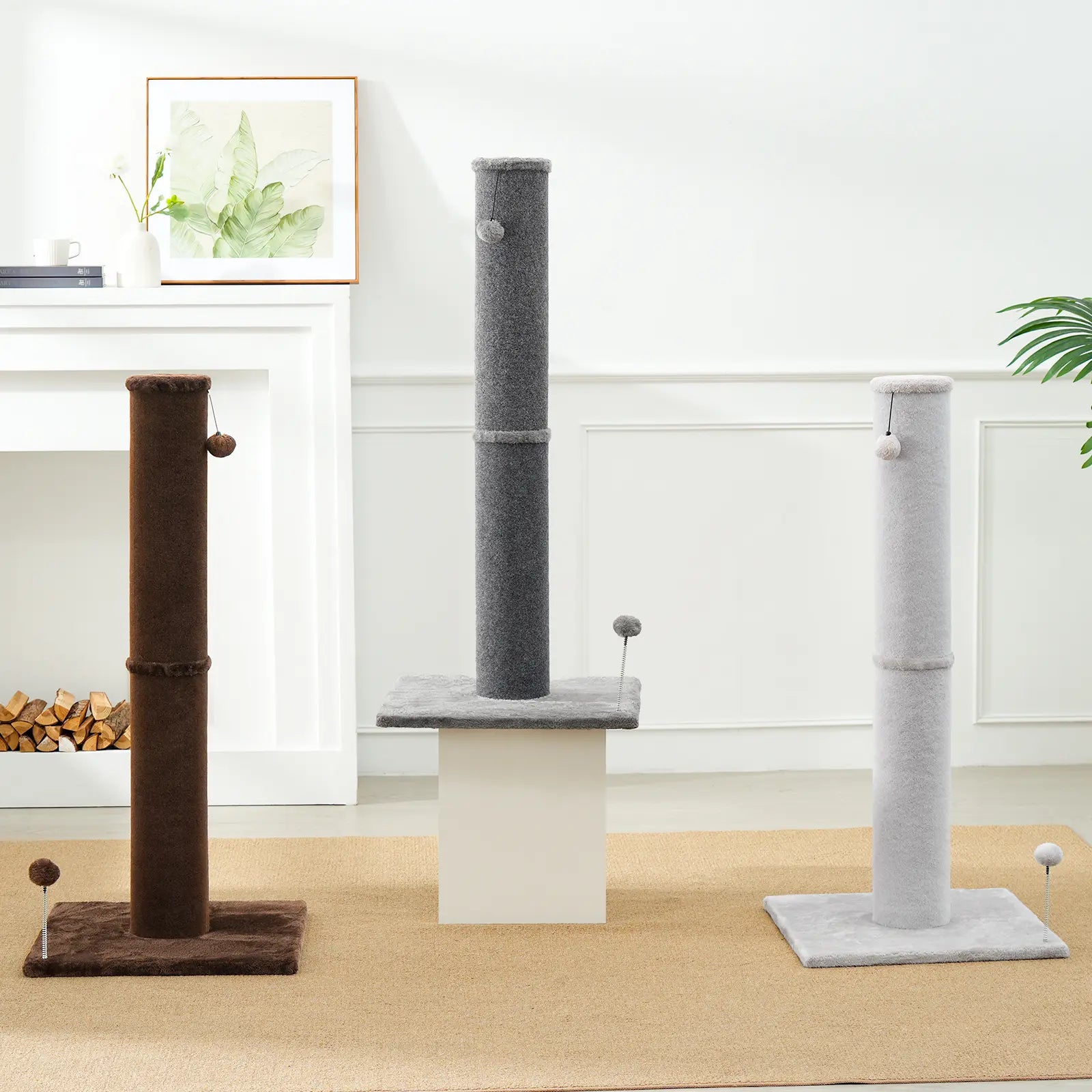 MADE 4 PETS 41-Inch Tall Gray Vertical Scratcher for Indoor Cats, Large Sisal Post with Replaceable Toys, Sturdy Base, Solid Construction & Space-Saving Design