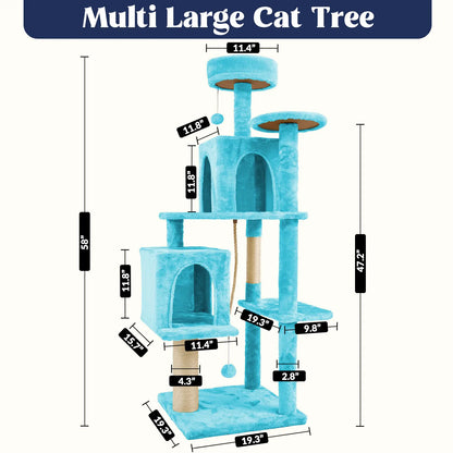 Ultimate!! Cat Tree / Tower for Indoor with Green Leaves, Cat Condo Cozy Plush House with Hang Ball, Pet Furniture with Scratching Posts 