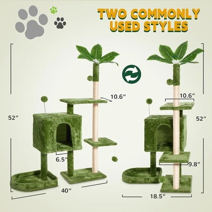 Ultimate!! Cat Tree / Tower for Indoor with Green Leaves, Cat Condo Cozy Plush House with Hang Ball, Pet Furniture with Scratching Posts 