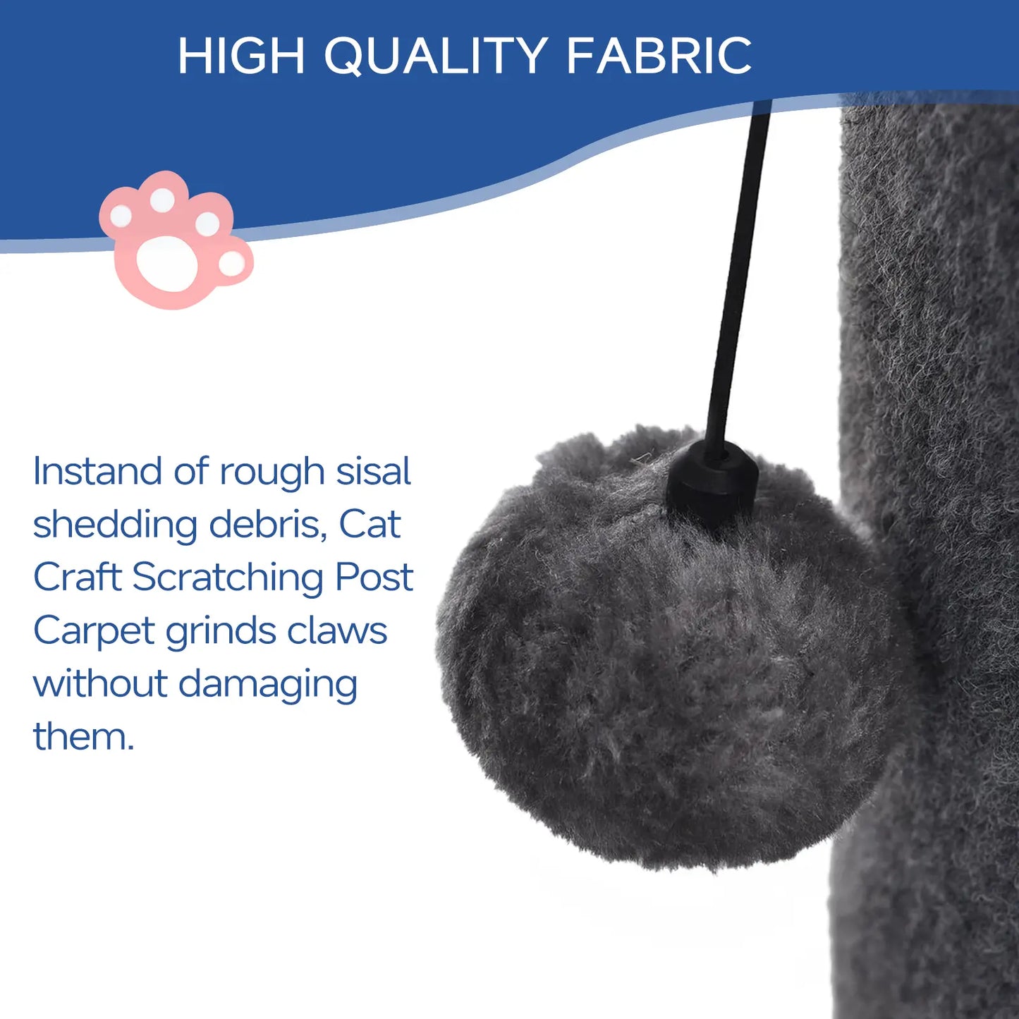 MADE 4 PETS 41-Inch Tall Gray Vertical Scratcher for Indoor Cats, Large Sisal Post with Replaceable Toys, Sturdy Base, Solid Construction & Space-Saving Design