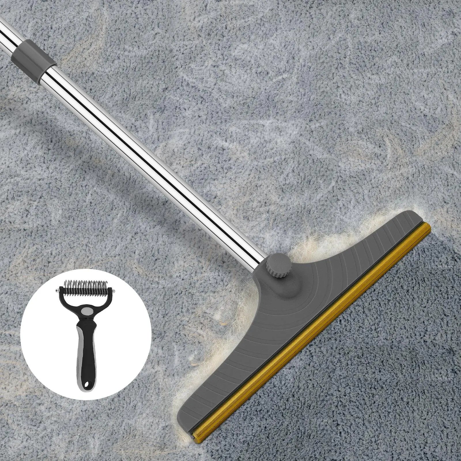 Adjustable Pet Hair Remover Brush with Hanging Ring - Effective Cleaning Tool for Carpets and Floors, Ideal Gift for Pet Owners