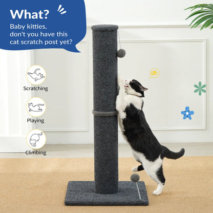 MADE 4 PETS 41-Inch Tall Gray Vertical Scratcher for Indoor Cats, Large Sisal Post with Replaceable Toys, Sturdy Base, Solid Construction & Space-Saving Design