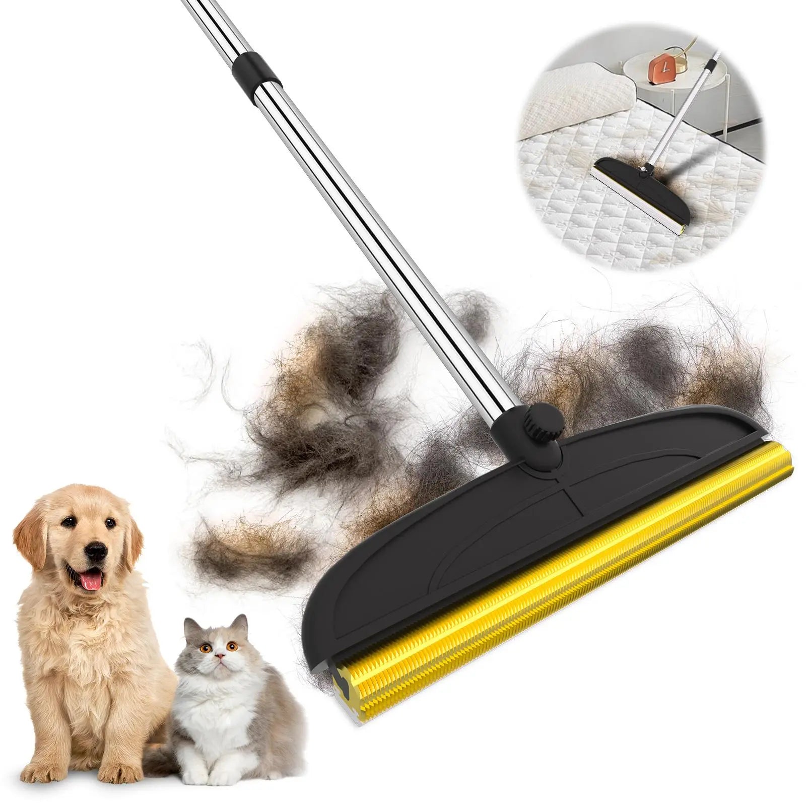 Adjustable Pet Hair Remover Brush with Hanging Ring - Effective Cleaning Tool for Carpets and Floors, Ideal Gift for Pet Owners
