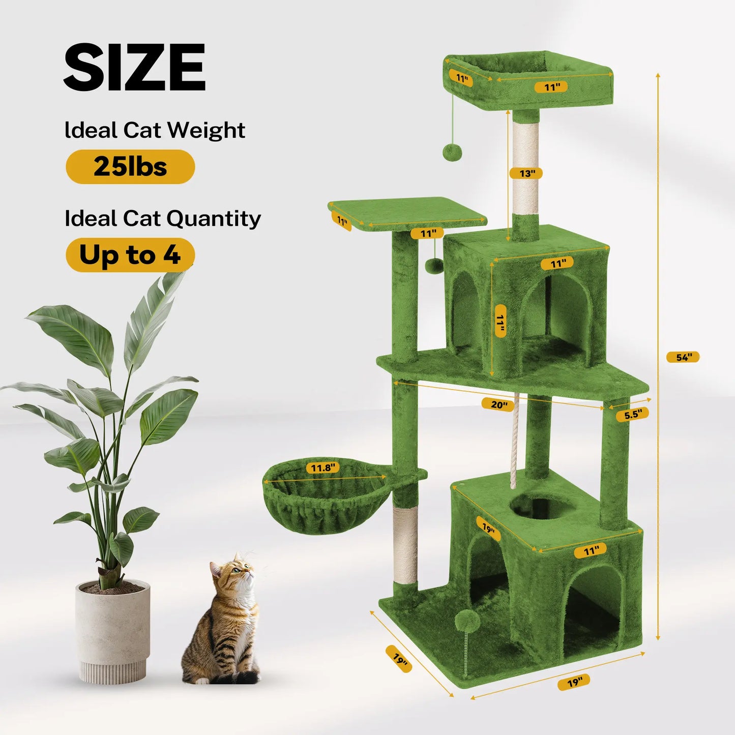 Ultimate!! Cat Tree / Tower for Indoor with Green Leaves, Cat Condo Cozy Plush House with Hang Ball, Pet Furniture with Scratching Posts 