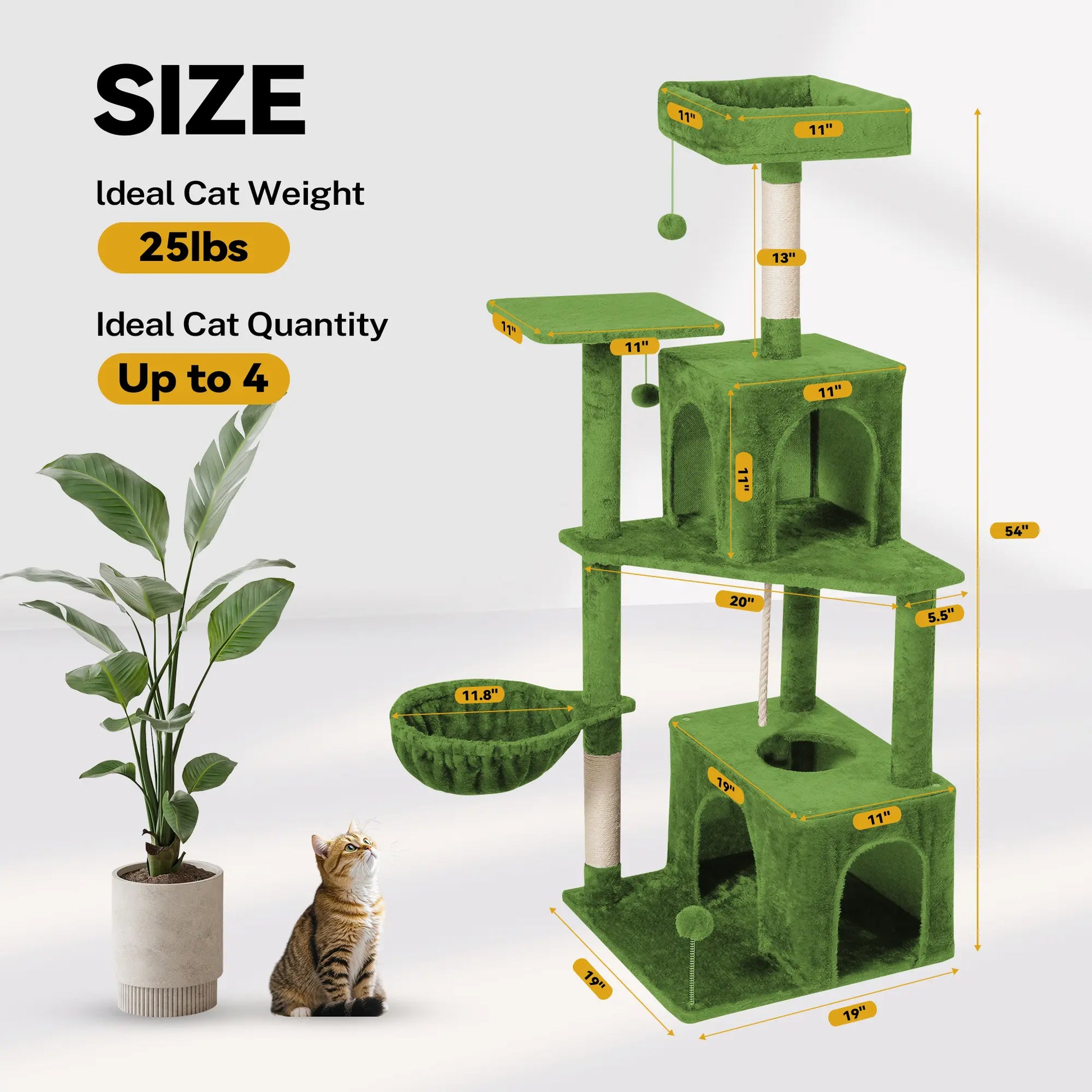 Ultimate!! Cat Tree / Tower for Indoor with Green Leaves, Cat Condo Cozy Plush House with Hang Ball, Pet Furniture with Scratching Posts 