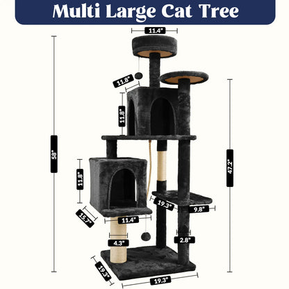 Ultimate!! Cat Tree / Tower for Indoor with Green Leaves, Cat Condo Cozy Plush House with Hang Ball, Pet Furniture with Scratching Posts 