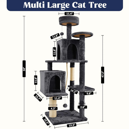 Ultimate!! Cat Tree / Tower for Indoor with Green Leaves, Cat Condo Cozy Plush House with Hang Ball, Pet Furniture with Scratching Posts 