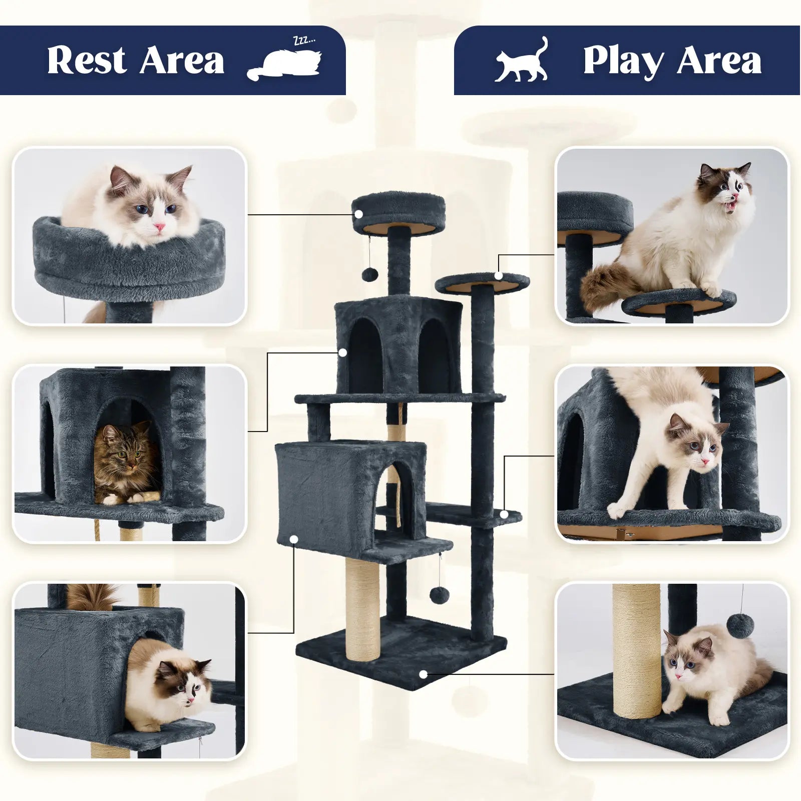 Ultimate!! Cat Tree / Tower for Indoor with Green Leaves, Cat Condo Cozy Plush House with Hang Ball, Pet Furniture with Scratching Posts 