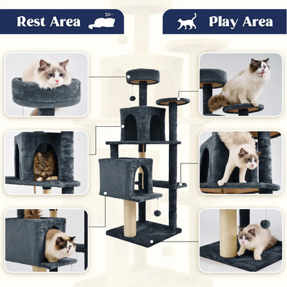 Ultimate!! Cat Tree / Tower for Indoor with Green Leaves, Cat Condo Cozy Plush House with Hang Ball, Pet Furniture with Scratching Posts 