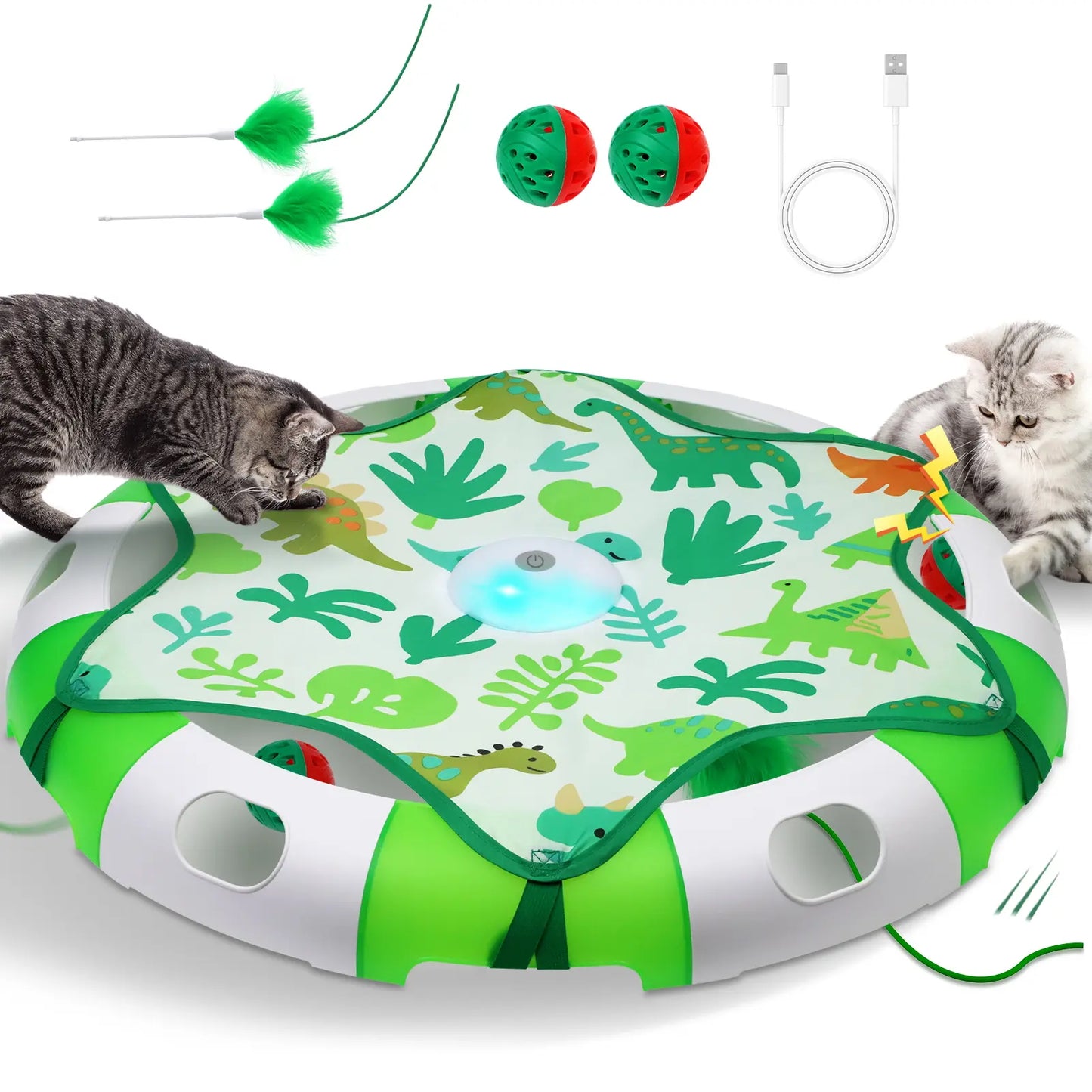 BENTOPAL Automatic Interactive Cat Toy with Moving Feather & Chirping Sound | Motion Activated Track Toy for Indoor Cats, USB Rechargeable, Bonus 2 Cat Bell Balls