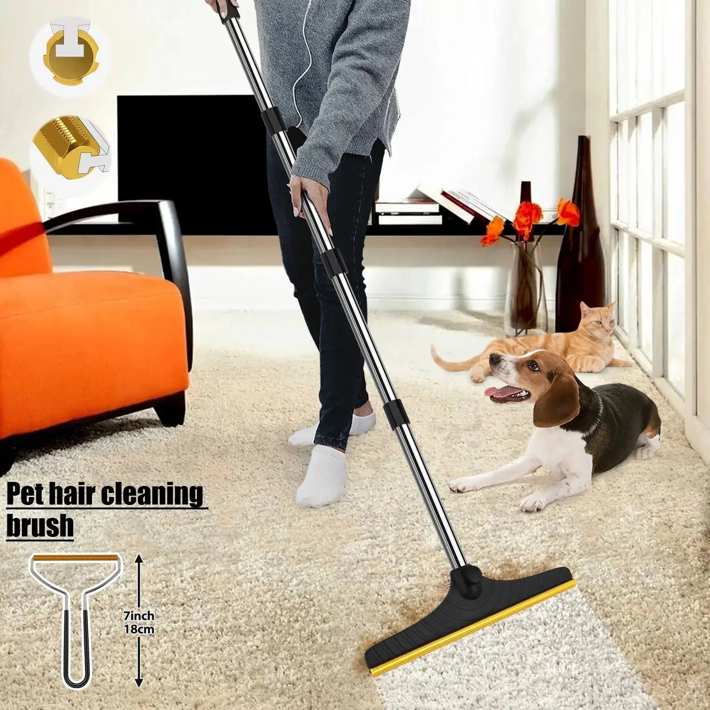 Adjustable Pet Hair Remover Brush with Hanging Ring - Effective Cleaning Tool for Carpets and Floors, Ideal Gift for Pet Owners
