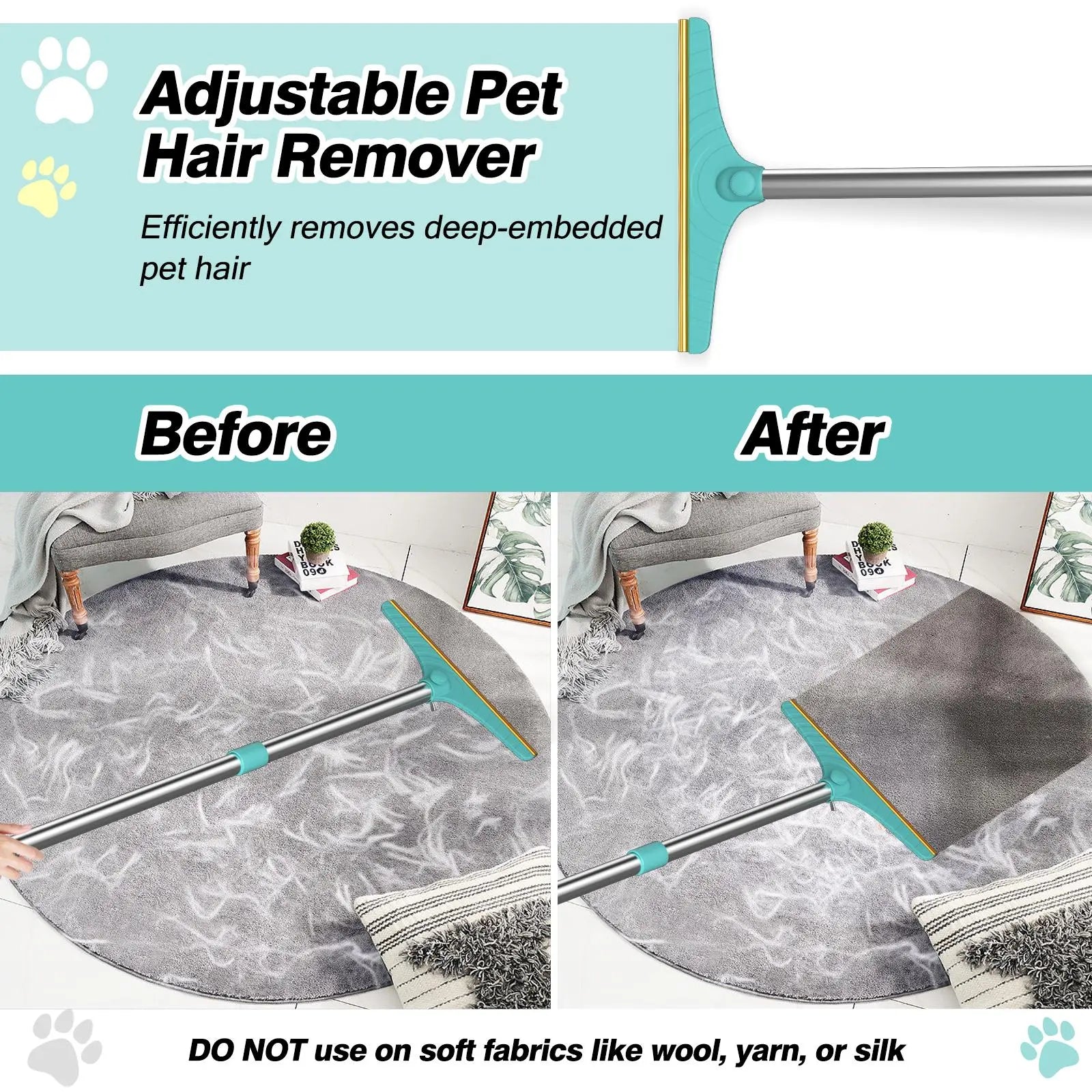 Adjustable Pet Hair Remover Brush with Hanging Ring - Effective Cleaning Tool for Carpets and Floors, Ideal Gift for Pet Owners