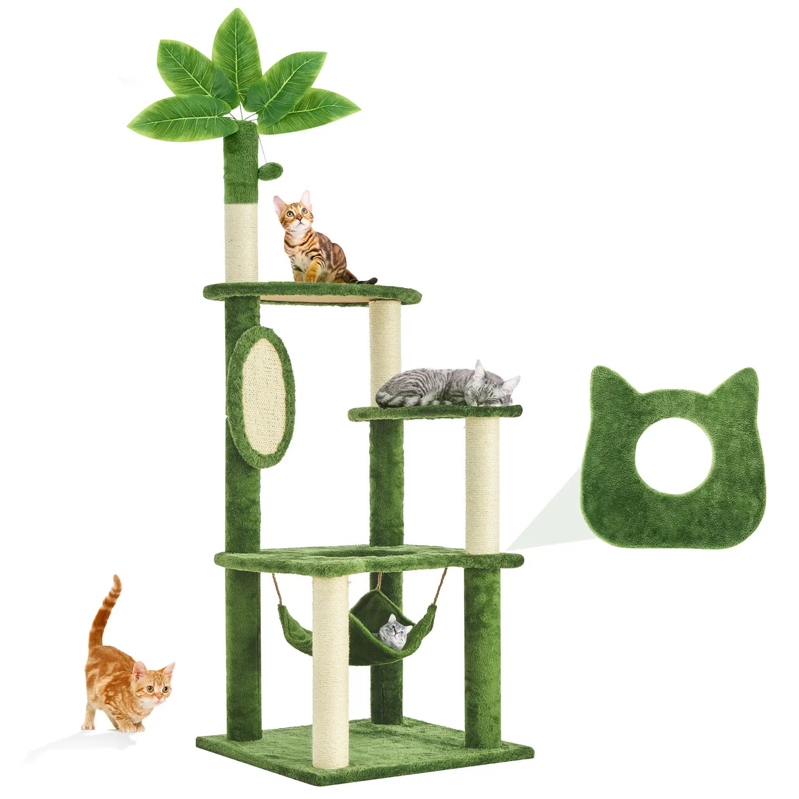 Ultimate!! Cat Tree / Tower for Indoor with Green Leaves, Cat Condo Cozy Plush House with Hang Ball, Pet Furniture with Scratching Posts 