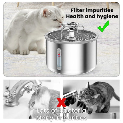 Ptlom Ultra-Quiet Pet Water Fountain with Safesip Pump, 2L Capacity, Dishwasher Safe Stainless Steel, BPA-Free
