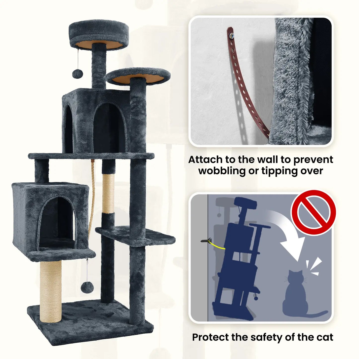 Ultimate!! Cat Tree / Tower for Indoor with Green Leaves, Cat Condo Cozy Plush House with Hang Ball, Pet Furniture with Scratching Posts 