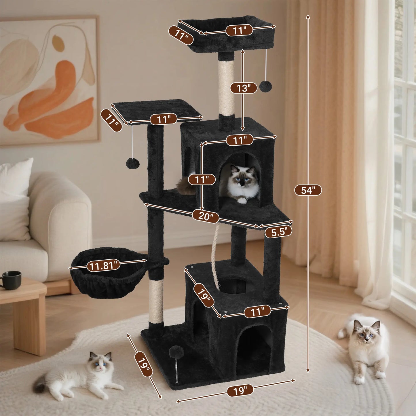 Ultimate!! Cat Tree / Tower for Indoor with Green Leaves, Cat Condo Cozy Plush House with Hang Ball, Pet Furniture with Scratching Posts 