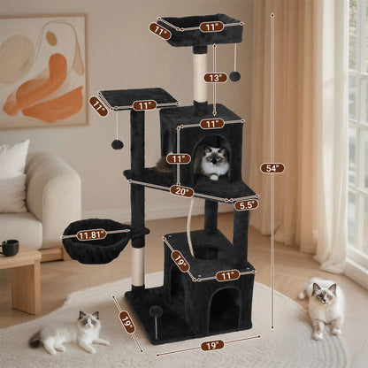 Ultimate!! Cat Tree / Tower for Indoor with Green Leaves, Cat Condo Cozy Plush House with Hang Ball, Pet Furniture with Scratching Posts 