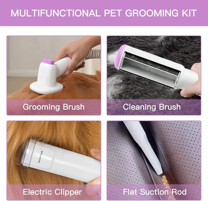 Geoorood All-In-One Dog Grooming Kit with Vacuum Brush - 2.5L Capacity, Stainless Steel Blades, Lightweight Design, 13Kpa Suction Force, Portable Cleaning Solution