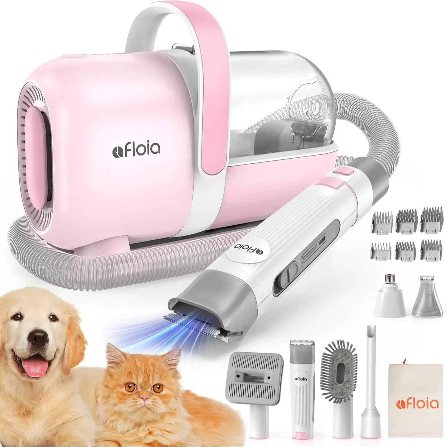 Afloia Professional Dog Grooming Kit: Vacuum Grooming Tools, Low Noise Dog Clippers, and Shedding Brush for Pet Lovers