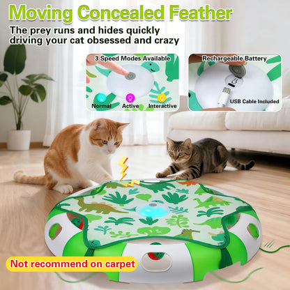 BENTOPAL Automatic Interactive Cat Toy with Moving Feather & Chirping Sound | Motion Activated Track Toy for Indoor Cats, USB Rechargeable, Bonus 2 Cat Bell Balls