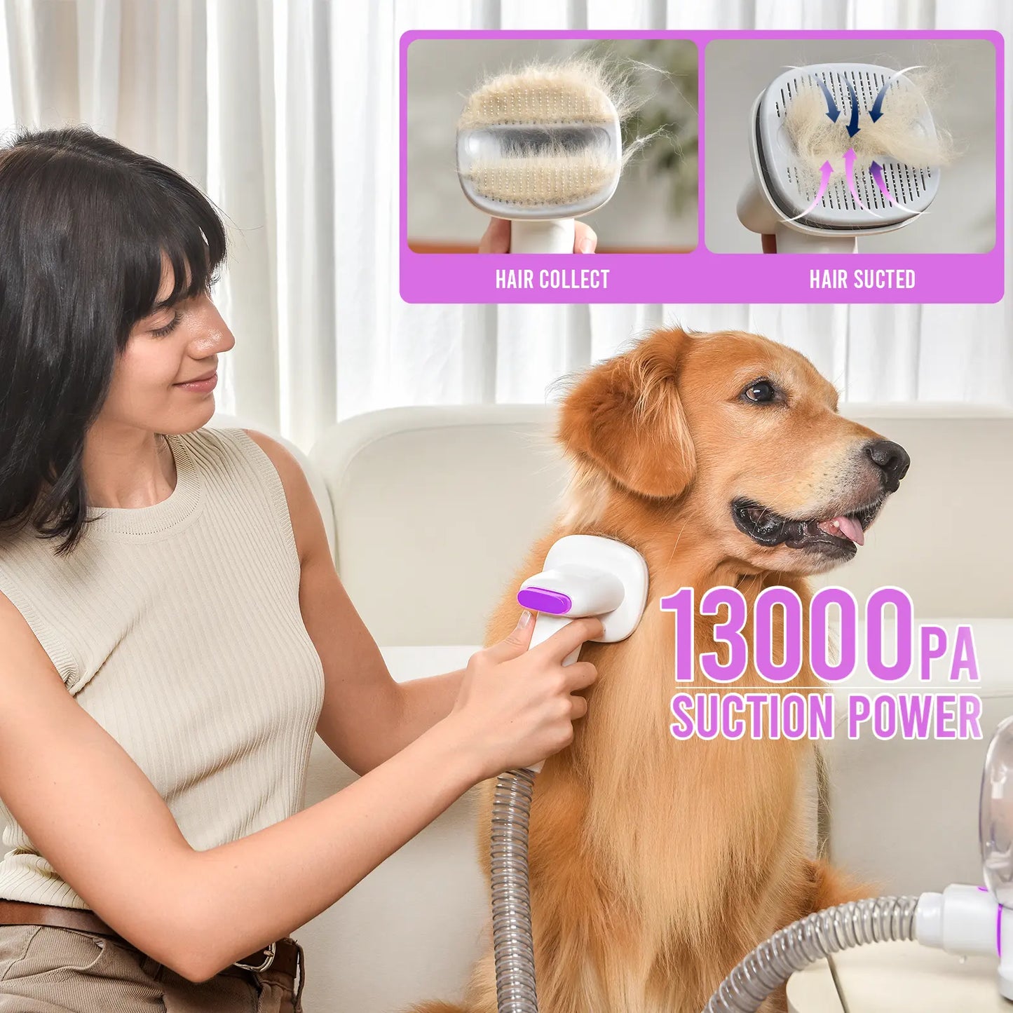 Geoorood All-In-One Dog Grooming Kit with Vacuum Brush - 2.5L Capacity, Stainless Steel Blades, Lightweight Design, 13Kpa Suction Force, Portable Cleaning Solution