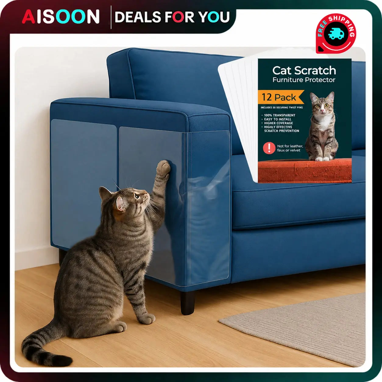 12 Pack Cat Scratch Furniture Protector, Couch Protector from Cat Claws - Heavy-Duty, Easy-To-Apply Scratching Deterrent and Shield