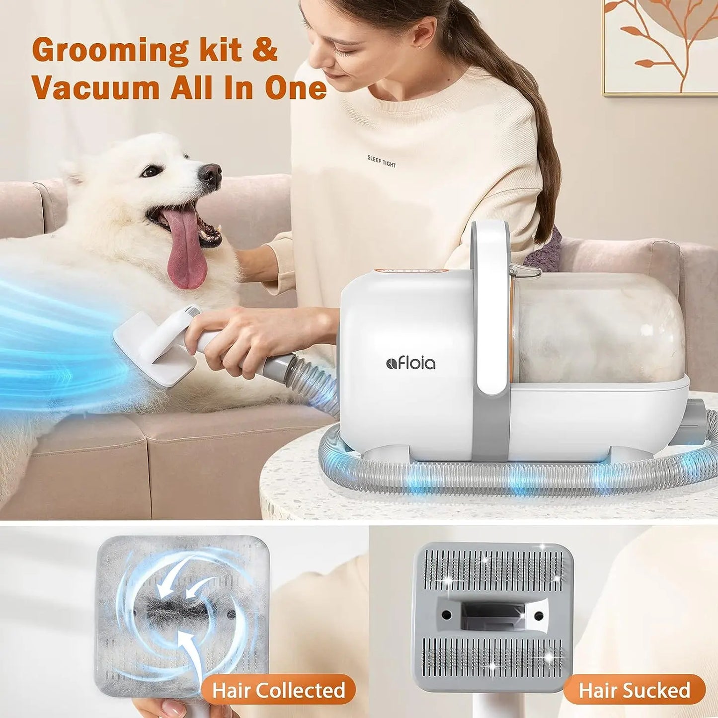 Afloia Professional Dog Grooming Kit: Vacuum Grooming Tools, Low Noise Dog Clippers, and Shedding Brush for Pet Lovers