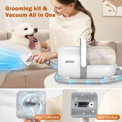 Afloia Professional Dog Grooming Kit: Vacuum Grooming Tools, Low Noise Dog Clippers, and Shedding Brush for Pet Lovers