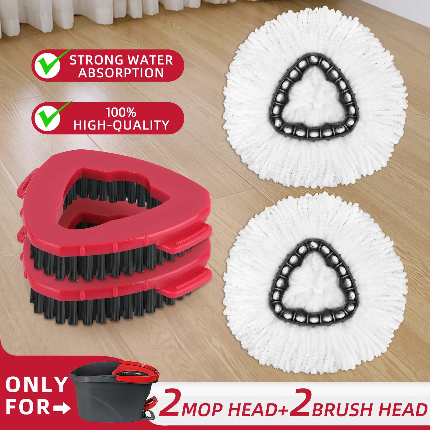 Mop Head & Scrub Brush Refill for O-Cedar Easywring 1 Tank System Only. Bucket & Handle NOT Included. Perfect Suitable Cleaners Pack Cleaning