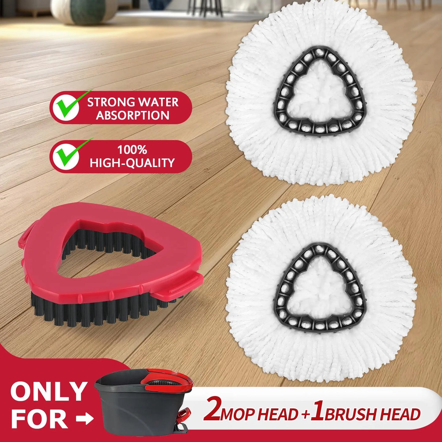 Mop Head & Scrub Brush Refill for O-Cedar Easywring 1 Tank System Only. Bucket & Handle NOT Included. Perfect Suitable Cleaners Pack Cleaning