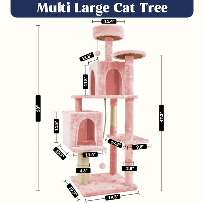Ultimate!! Cat Tree / Tower for Indoor with Green Leaves, Cat Condo Cozy Plush House with Hang Ball, Pet Furniture with Scratching Posts 