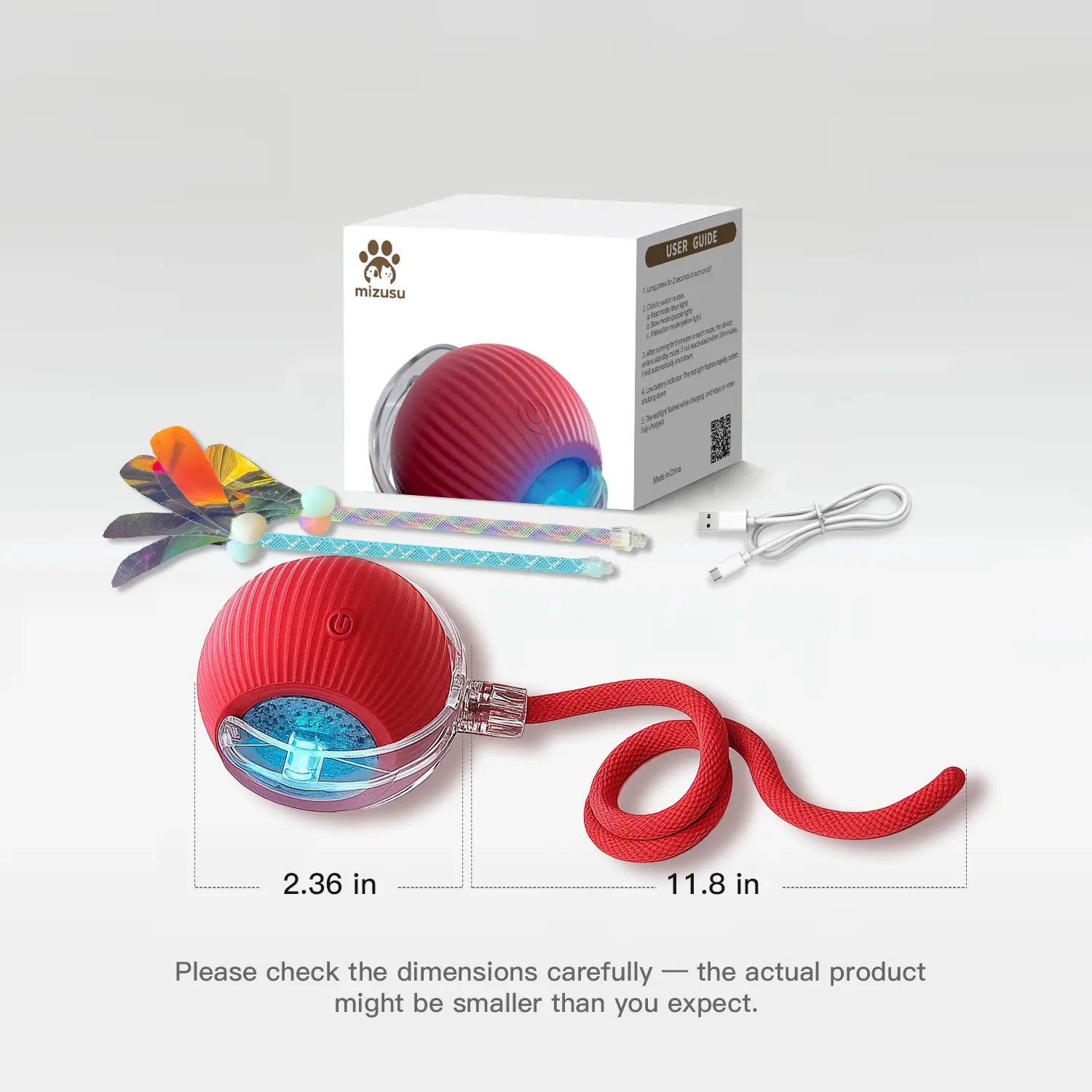 Mizusu Interactive Teaser Toy for Cats and Dogs with Two Extra Tails - Rolling Ball Pet Toy and Accessories