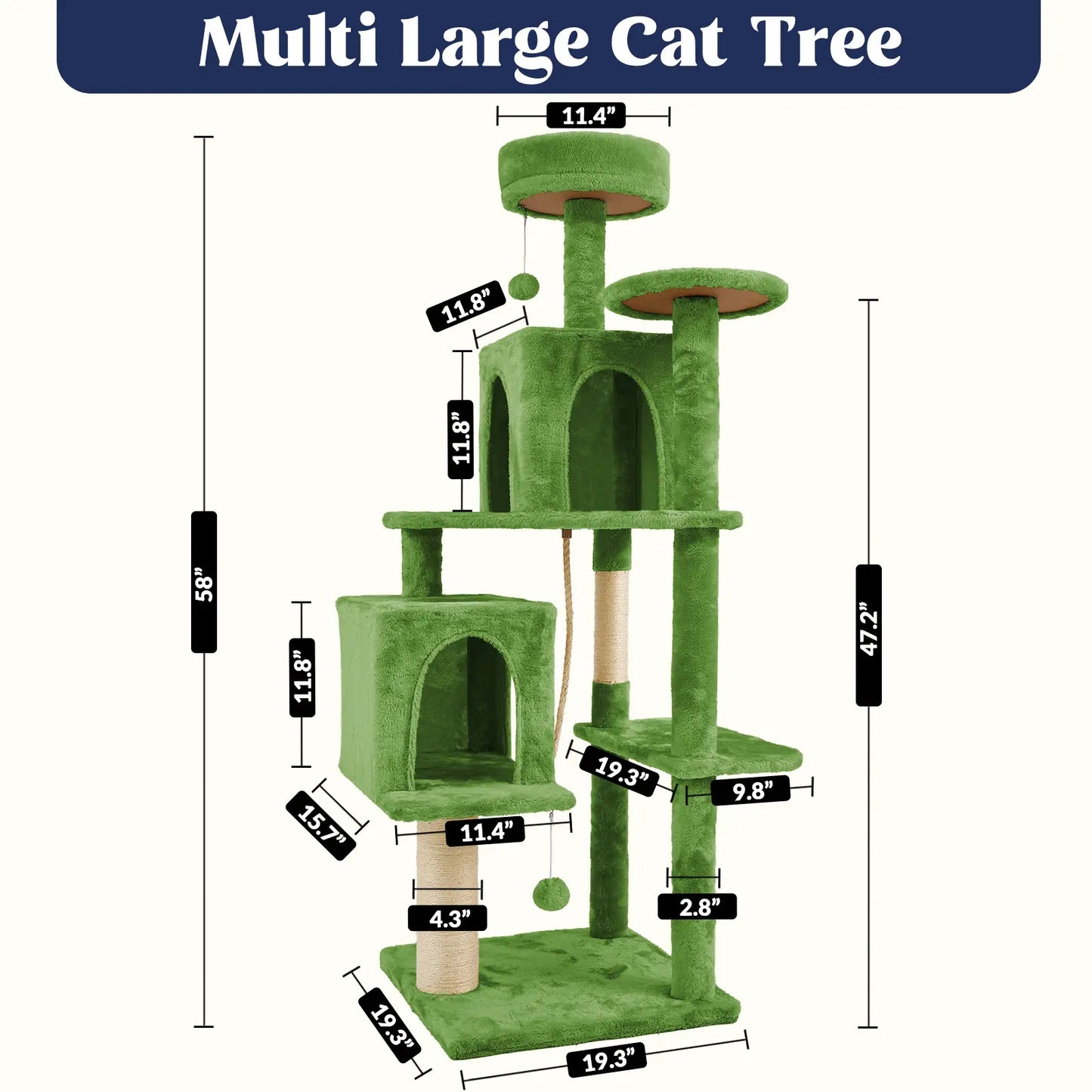 Ultimate!! Cat Tree / Tower for Indoor with Green Leaves, Cat Condo Cozy Plush House with Hang Ball, Pet Furniture with Scratching Posts 