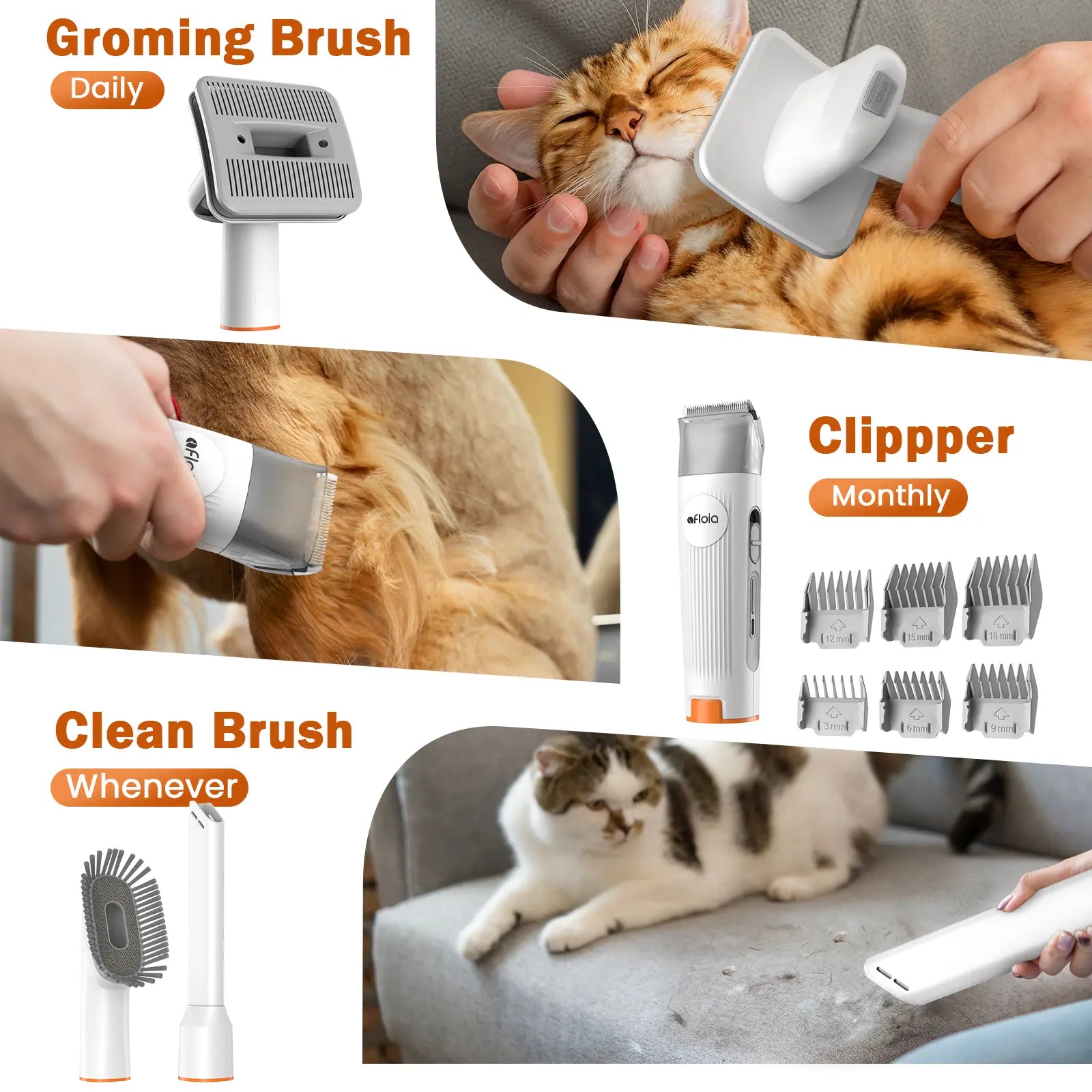 Afloia Professional Dog Grooming Kit: Vacuum Grooming Tools, Low Noise Dog Clippers, and Shedding Brush for Pet Lovers
