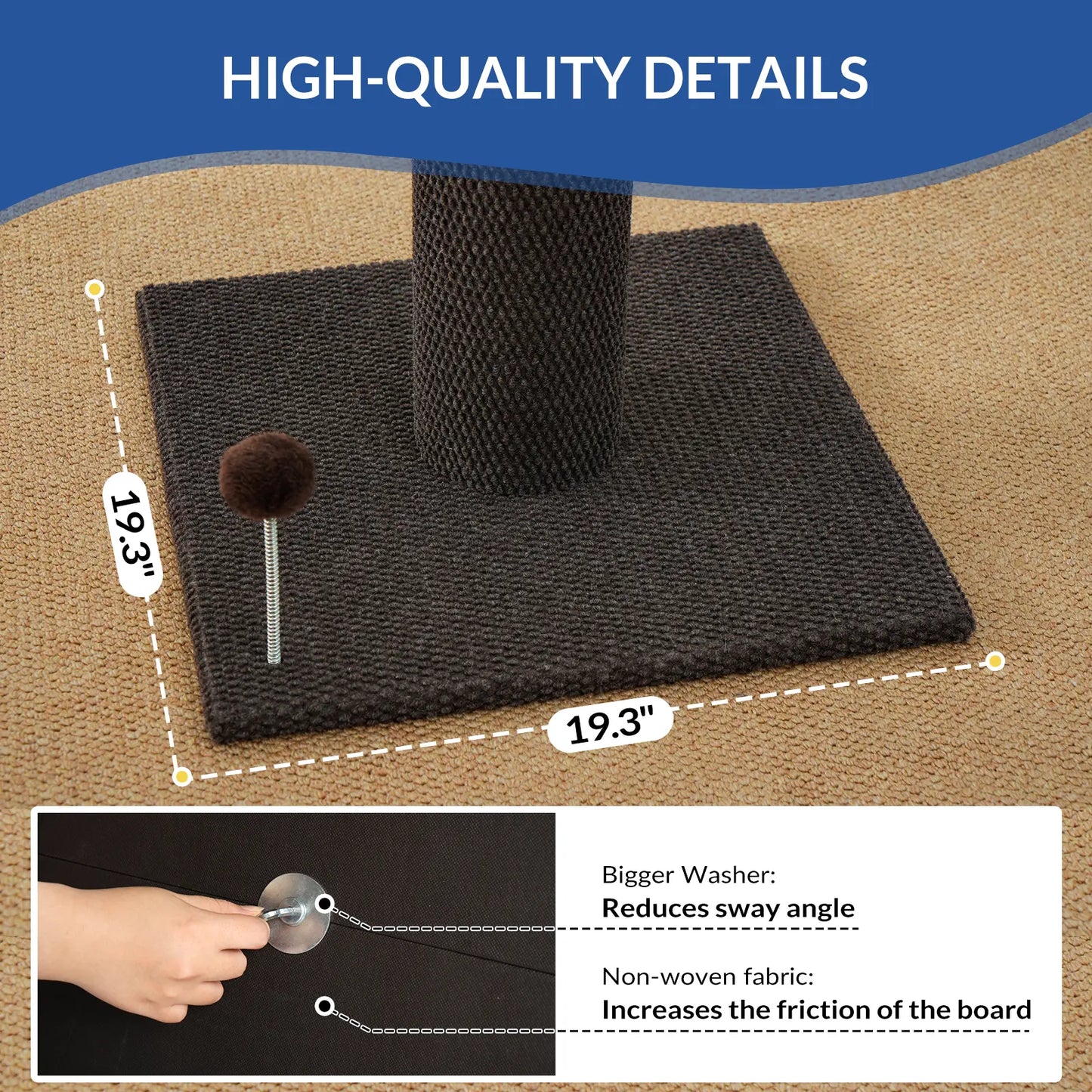 MADE 4 PETS 41-Inch Tall Gray Vertical Scratcher for Indoor Cats, Large Sisal Post with Replaceable Toys, Sturdy Base, Solid Construction & Space-Saving Design